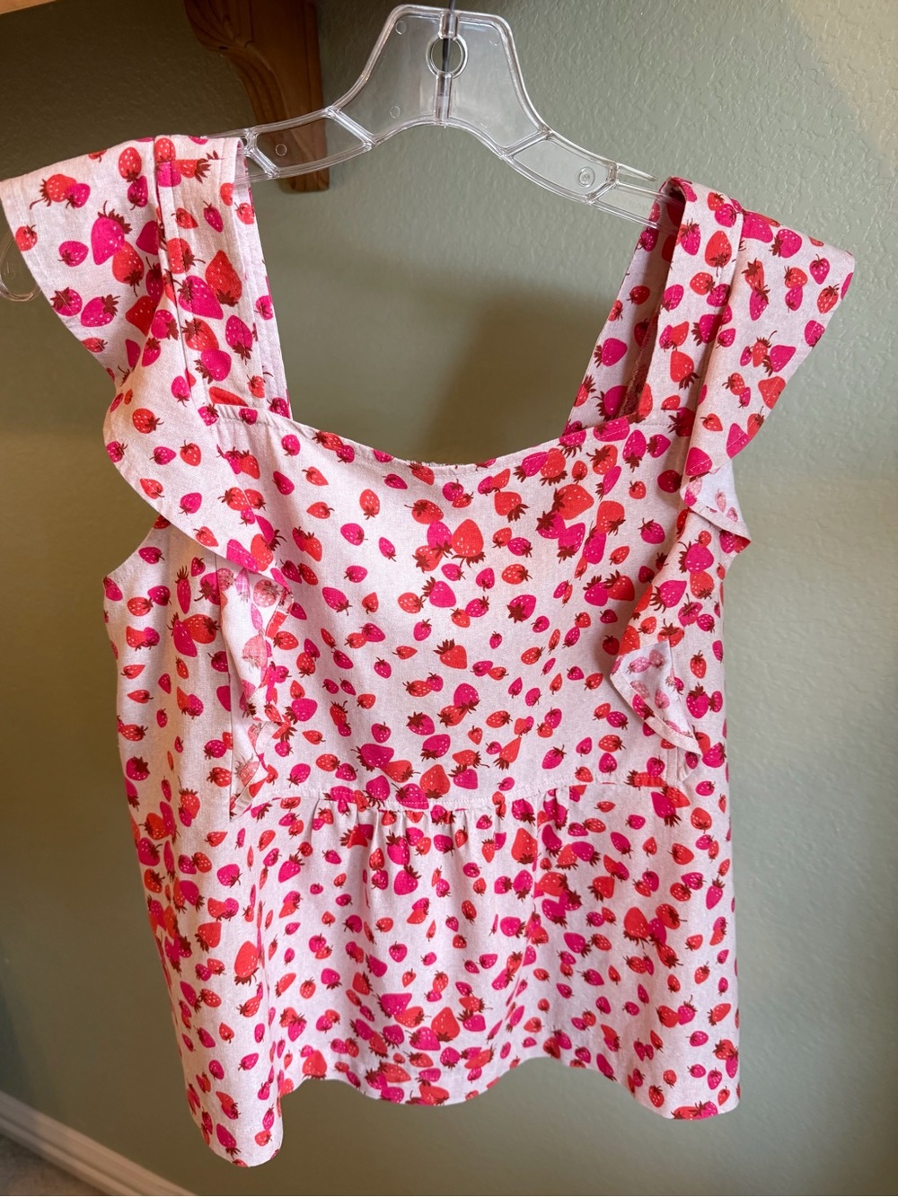Ann Taylor Strawberry Print Linen Blend Flutter Sleeve Tank Top Size Small